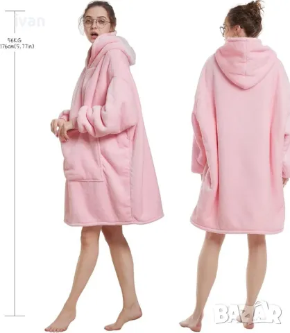 Oversize Одеяло с качулка, розово , снимка 3 - Суичъри - 49831880