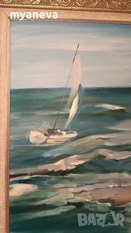 Картина с маслени бои върху платно в масивна  рамка . "Морски бриз“ , художник Петя Хинкова. , снимка 5 - Картини - 55826866