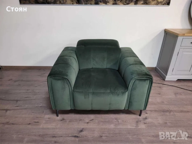 Зелен фотьойл от плат с електрически релаксиращ механизъм, снимка 10 - Дивани и мека мебел - 51955468