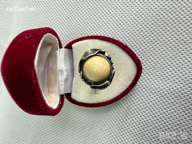 Немски сребърен пръстен с кост. №7683, снимка 8 - Пръстени - 52640002