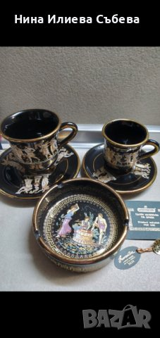Позлатени кафени чаши ,ръчно рисувани с 24 карата злато