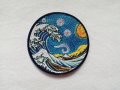 Пач, бродерии, нашивки за дрехи - „Голямата вълна край Канагава“, пейзаж, луна, цветя, снимка 5