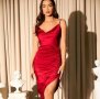  Уникална червена рокля сатен , снимка 1 - Рокли - 34676632