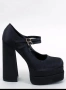 Черни сатенени обувки на платформа, снимка 4