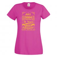 Дамска Тениска JULY 2004 18 YEARS BEING AWESOME Подарък,Ианенада,Празмик , снимка 10 - Тениски - 37080553