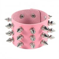 Gothic / Metal Style гривна с шипове 3 реда - Pink, снимка 1 - Други - 37803814