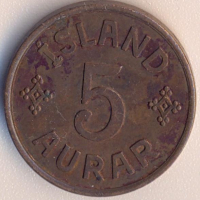 Исландия 5 аурар 1942 година, снимка 1 - Нумизматика и бонистика - 44932752