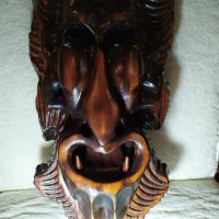 Стара маска дърворезба от миналия век-перфектна, от масивно дърво, снимка 2 - Антикварни и старинни предмети - 29225745