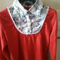 Дамска памучна червена блуза с платка, снимка 7 - Блузи с дълъг ръкав и пуловери - 30105675