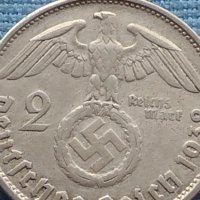 Сребърна монета 2 райхсмарки 1938г. Нацистка Германия със СВАСТИКА 39637, снимка 4 - Нумизматика и бонистика - 42763477