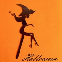 Halloween Вещица за Хелоуин черен твърд акрил топер украса декор за торта парти, снимка 1 - Други - 30196014