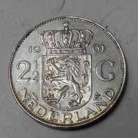 Сребърна монета 2,5 гулдена 1961 г. Холандия, снимка 5 - Нумизматика и бонистика - 30209582