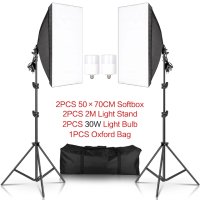 2 Софтбокса, 2 крушки и 2 триподи (и поотделно) Softbox, снимка 1 - Светкавици, студийно осветление - 42746661