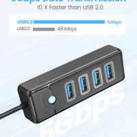 ORICO 4-портов USB ХЪБ 3.0 5Gbps високоскоростен бърз трансфер на данни, снимка 1 - Кабели и адаптери - 44623248