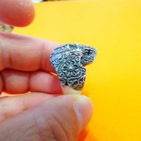 рокерски зверски солиден мъжки сребърен пръстен с Череп и цветя  за пичове и моторджий, снимка 3 - Пръстени - 37856266