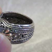 стар мъжки сребърен пръстен, стар голям османски величествен пръстен с филигран син камък, турски, снимка 9 - Пръстени - 29453542