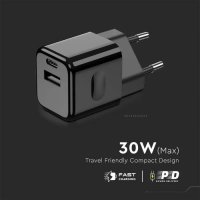 30W Адаптер За Бързо Зареждане 1 PD + 1 QC порт, снимка 3 - Оригинални зарядни - 39301515