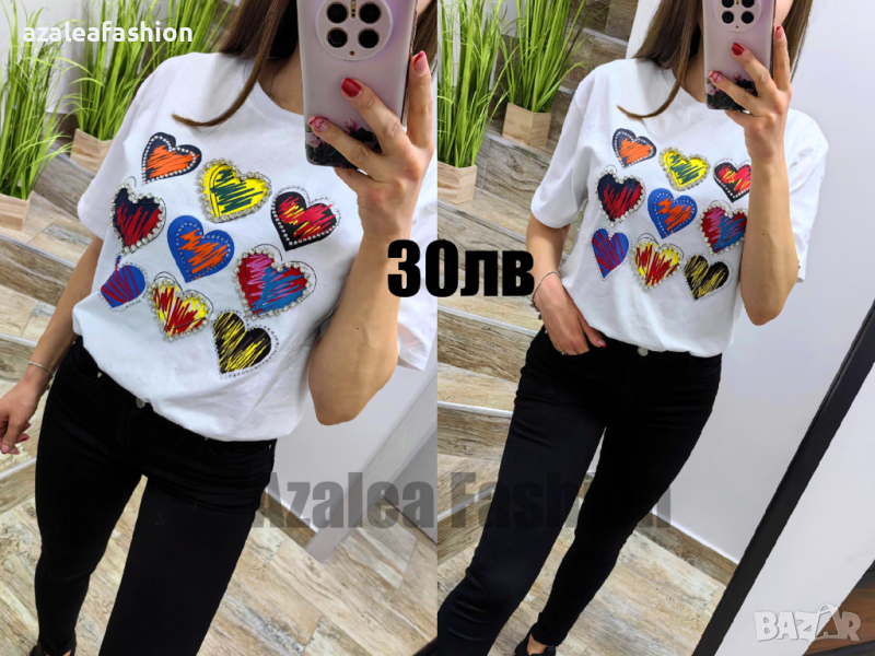 Дамска тениска със сърца, снимка 1
