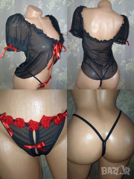 Еротичен комплект болеро и прашки с отворено дъно М, снимка 1