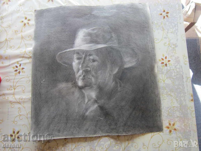 Стара графика картина портрет на картон, снимка 1