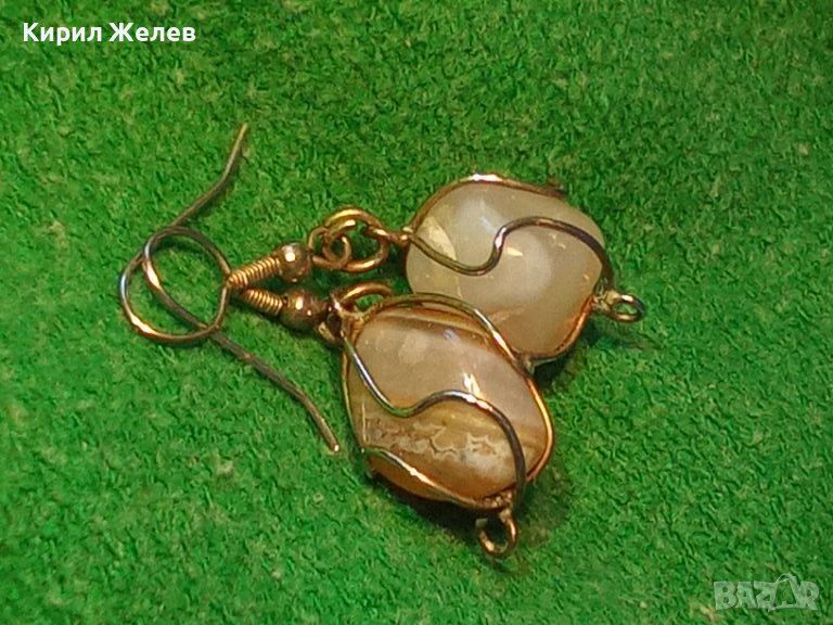 КРАСИВИ АР НУВО СТИЛ ОБЕЦИ от НАТУРАЛНИ ПОЛУСКЪПОЦЕННИ КАМЪНИ ХАЛЦЕДОН в ОБКОВ 38925, снимка 1