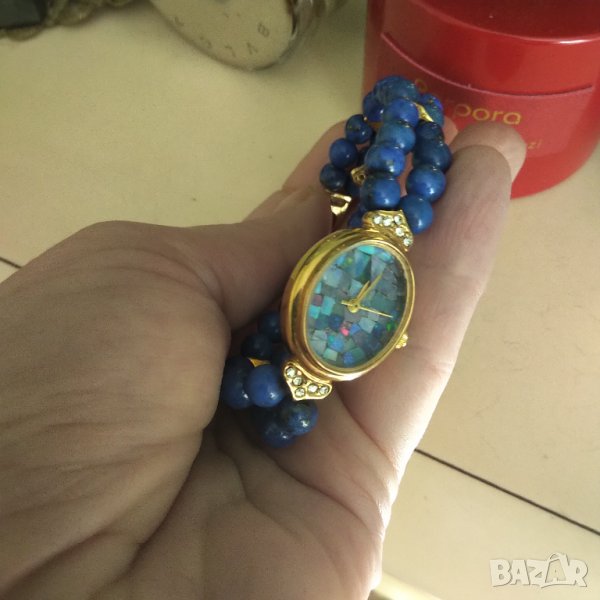 Часовник Арт Деко позлата лазурит ,опал, снимка 1