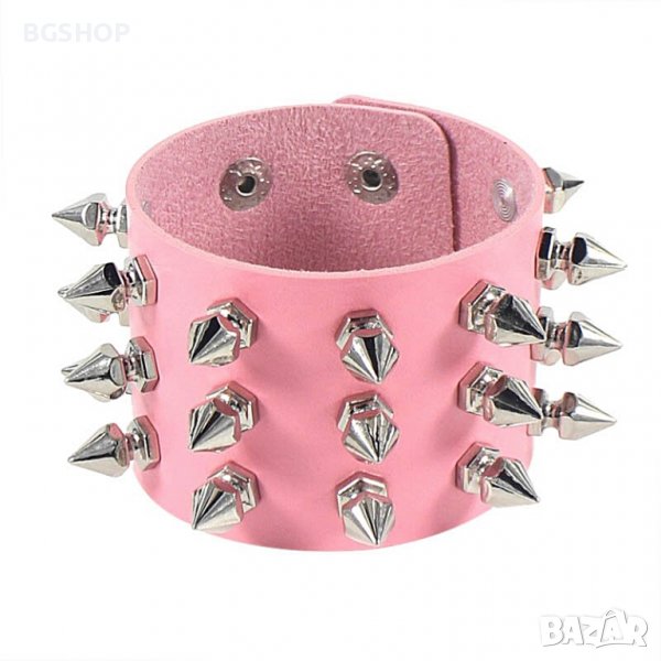 Gothic / Metal Style гривна с шипове 3 реда - Pink, снимка 1
