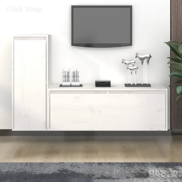 ТВ шкафове, 2 бр, бели, бор масив, снимка 1