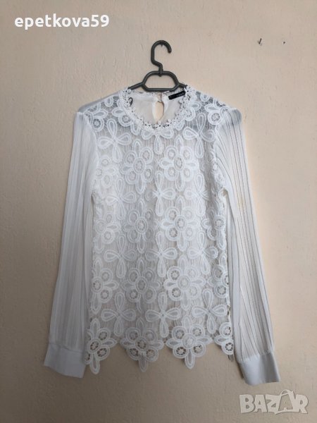 Дамска бяла елегантна блуза с дълъг ръкав в размер S, снимка 1