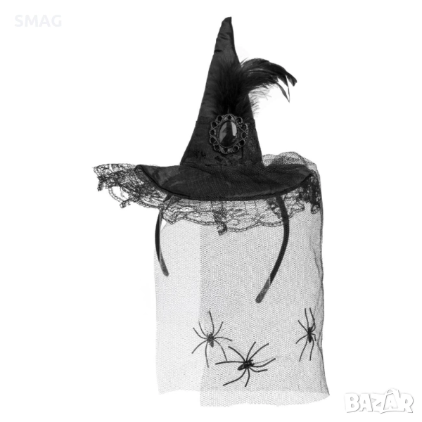 Диадема Halloween с шапка на вещица, тюл и паяци_1256083, снимка 1