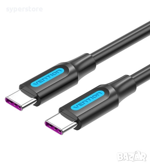 Кабел USB3.1 Type C Мъжко - Мъжко 1.5m Черен Vention COTBG 5A Fast Charging Cable USB Type C M/M, снимка 1