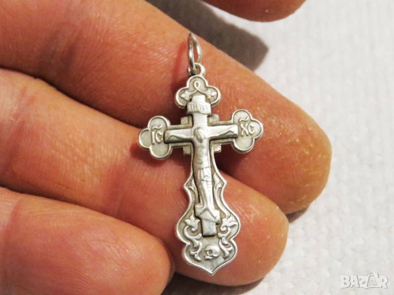 сребърен кръст разпятие православен кръст с Исус Христос и надпис Споси и Сохрани сребро, снимка 1