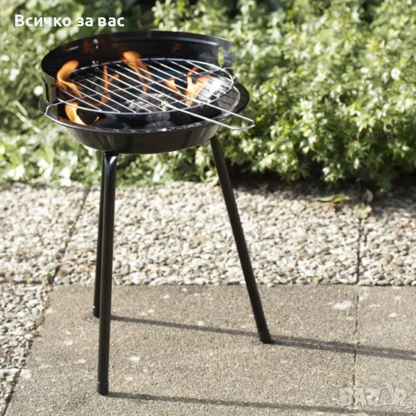 Кръгла скара на дървени въглища LANDMANN, мобилна скара на дървени въглища, идеална за 2 до 3 души, снимка 1
