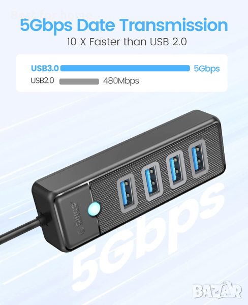 ORICO 4-портов USB ХЪБ 3.0 5Gbps високоскоростен бърз трансфер на данни, снимка 1