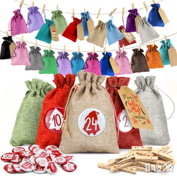 Адвент календар от текстилни торбички и аксесоари CH-24CLO-BD, снимка 1