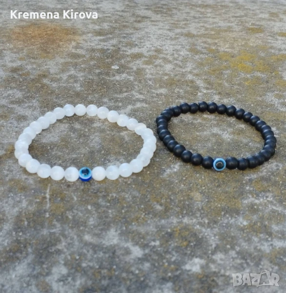 Гривни за двойки. С котешко око, оникс и синьо око. Бижута Луди гъби., снимка 1