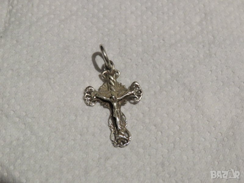 Старинен  сребърен кръст разпятие  Исус Христос и дървото на живота и сребърно синджирче сребро, снимка 1