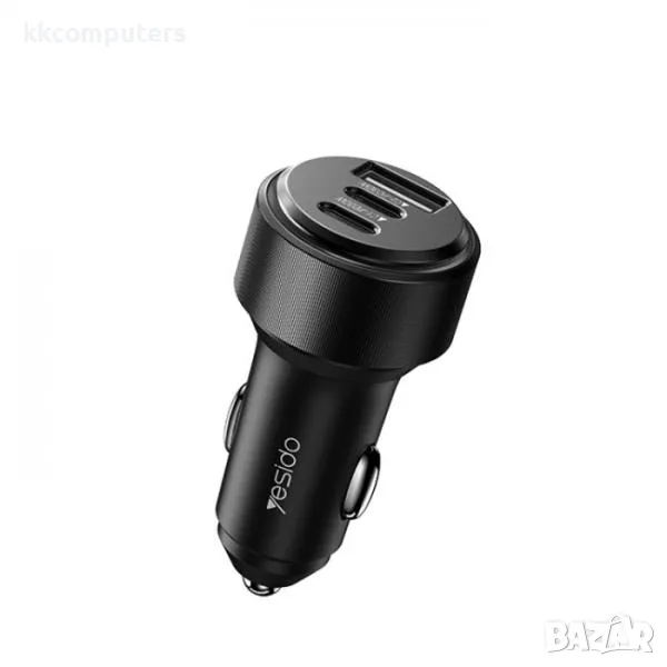 12V Зарядно за автомобил Yesido Y50 / USB 18W , 2xPD 30W / Черен / Баркод : 456371, снимка 1