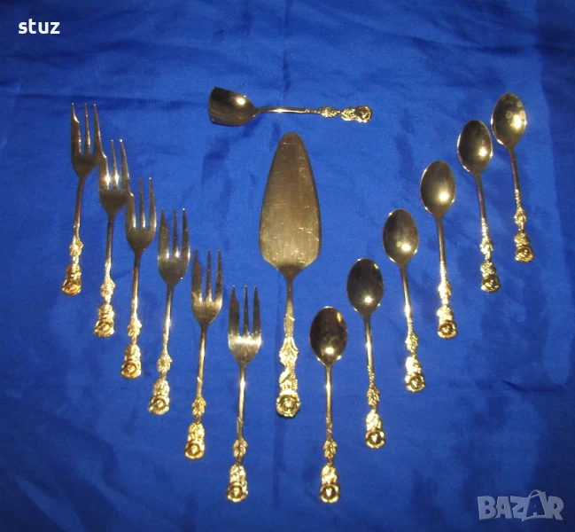 Прибори за кафе, чай, десерт, позлатени, комплект 14 части, снимка 1