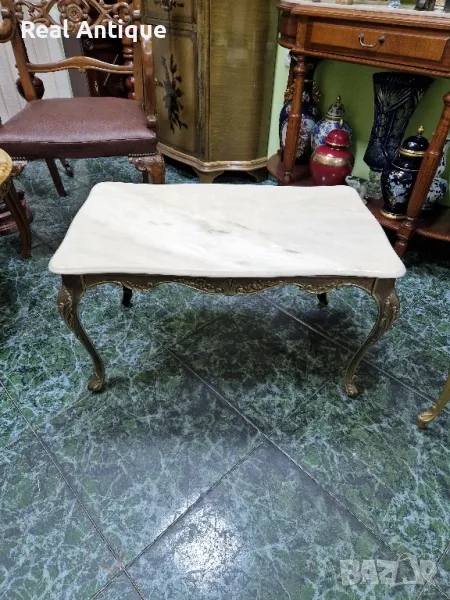 Страхотна антикварна белгийска бронзова масичка с плот от мрамор , снимка 1