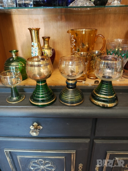 Страхотни кристални чаши с позлата , снимка 1