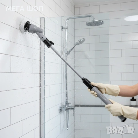 Водоустойчива електрическа почистваща четка с литиево-йонна батерия и регулируема дръжка, снимка 3 - Други стоки за дома - 53879557