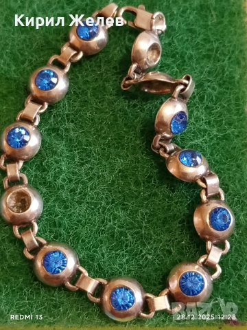 Сребърна тенис гривна инкрустирана с сини камъни майсторска изработка 51813, снимка 7 - Гривни - 52918634