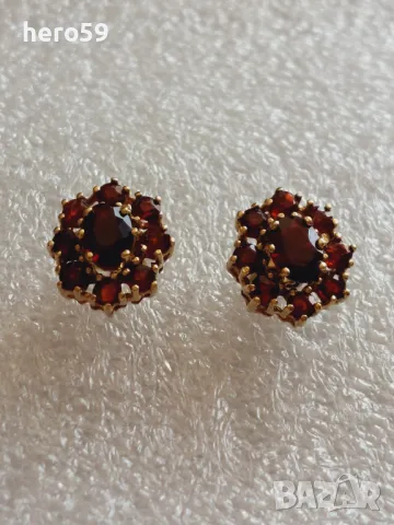 Златни дамски обеци с инкрустирани гранати. Злато 333, снимка 6 - Обеци - 49438690
