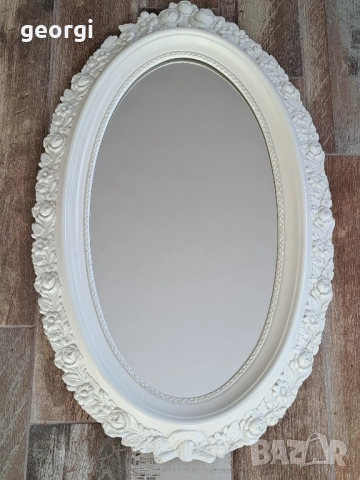 немско огледало за стена с бяла рамка с релефни рози, снимка 5 - Огледала - 51765065