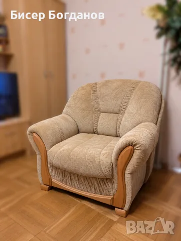 Холна гарнитура – диван с функция сън, 2 фотьойла и табуретка – 50 €, снимка 2 - Дивани и мека мебел - 56108412