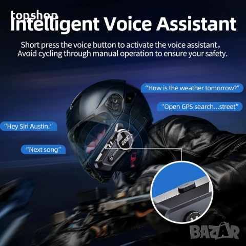 Нов интерком за каска YYTFY Мотоциклетни Bluetooth слушалки с гласов асистент, интерком слушалки..., снимка 7 - Аксесоари и консумативи - 51716444