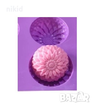 Далия Хризантема цвете на пластове дълбок силиконов молд форма кексче мъфин гипс шоколад сапун свещ, снимка 2 - Форми - 42576456