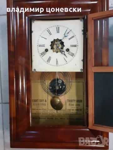 Стар рядък американски стенен часовник с гонг, снимка 4 - Колекции - 39444677