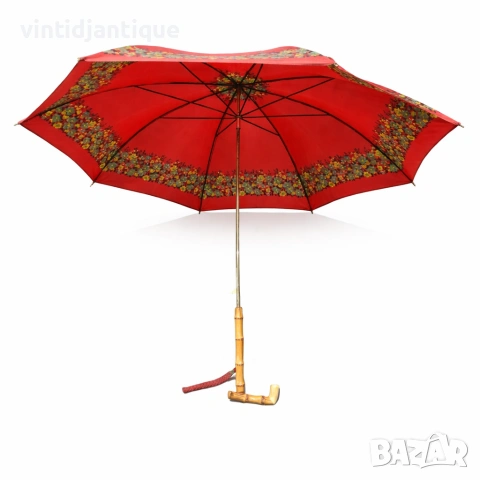 Винтидж чадъри - червеният е с бамбукова дръжка другите са класически дизайн, снимка 2 - Антикварни и старинни предмети - 54111584